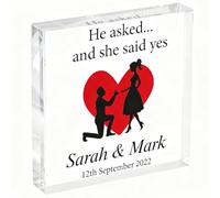 Placa de acrílico personalizada con texto en inglés "On Bended Knee", regalo de compromiso para parejas, felicitaciones de compromiso, recuerdo decorativo