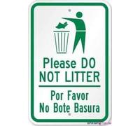 Placa de advertencia de calle de metal con texto en inglés "Please Do Not Litter Por Favor No Bote Basura Room 8 x 12 pulgadas, decoración de aluminio para pared y oficina, letrero para exteriores e