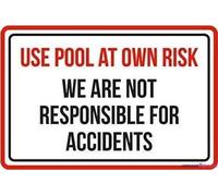 Placa de advertencia de calle para uso en la habitación, piscina con el propio riesgo, no somos responsables de accidentes, spa, señal de advertencia de regalo, decoración de patio, letreros de