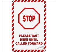 Placa de advertencia para decoración de pared, con texto en inglés "Stop Please Wait HERE Until Calledward Store Shop Business Virus Safetyage", letrero de metal para patio, oficina, exterior e