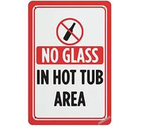 Placa de advertencia para decoración de pared, sin vidrio en la zona de la bañera de hidromasaje, impresión roja y negra, estilo reglas de piscina, placa que no destiñe, cartel de seguridad para