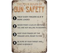 Placa de aluminio con texto en inglés "The Four Rules of Gun Safety", para el hogar, dormitorio, jardín, tienda, cafetería, club, bar, 20,3 x 30,4 cm