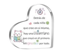 Placa de Apreciación Maestras Acrílico Mujeres y Hombres Regalo de Gracias Irse Fin Curso Señal Escritorio Personalizada Forma Corazón Profe Cumpleaños Día del Maestro Acción de Gracias (Maestra)