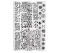 Placa de arte de uñas modernas con patrones de lazos de flores, herramienta de estampado que mejora tus estilos en fiestas o eventos diarios. Sello de metal