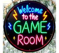 Placa De Bienvenida Letrero plano 2D for sala de juegos con brillo tipo neón, 1 pieza, bienvenido a la decoración pared Metal, construcción hierro resistente