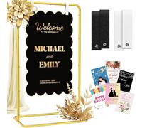 Placa de bienvenida para boda, estante de venta, plan de asientos de boda con paquete de diseño y correas de cuero, soporte ajustable para placa de boda de 173 cm, bienvenido a nuestro arco de boda