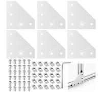 Placa de Conexión, 6 Piezas de Conectores de Perfil de Aluminio, Escuadra de Unión en Forma de L, con 30 piezas de Tuercas M5+30 Piezas de Tornillos M5*8, para Perfil de Aluminio 2020, Plata