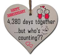 Placa de corazón colgante de madera hecha a mano para celebrar el 12 aniversario de boda, esposo, esposa, alguien, recuerdo especial
