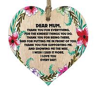 Placa de corazón de madera con texto en inglés "Dear Mum Thank You", letrero de madera clara, regalo del día de la madre para mamá, corazón de madera colgante de la mejor mamá del mundo, madre de