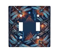 Placa de cubierta de interruptor de doble luz con diseño de libélula, estilo steampunk, diseño moderno de llama, de plástico azul de verano, placa decorativa para nuevo apartamento, hogar, dormitorio