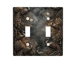 Placa de cubierta de interruptor de doble luz con diseño de pavo real, estilo steampunk, reloj de engranajes vintage, sin bronce, de plástico, tamaño estándar, placa decorativa para nuevo apartamento