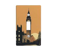 Placa de cubierta de interruptor de luz de atardecer otoñal, esquema de color naranja con diseño Big Ben para decoración del hogar, placas de pared termoplásticas, tamaño estándar, palanca única
