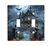 Placa de cubierta de interruptor de luz de casa encantada de Halloween, mansión espeluznante gris oscuro para acentos de pared, placas de pared termoplásticas, doble palanca de tamaño estándar