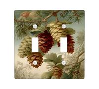 Placa de cubierta de interruptor de luz de cono de pino/cubiertas de toma, elementos naturales verdes terrosos para decoración del hogar, placas de pared termoplásticas, tamaño estándar, doble palanca