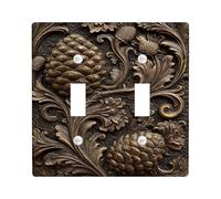 Placa de cubierta de interruptor de luz de cono de pino rústico, diseño natural de bronce antiguo para decoración del hogar, detalles de pared de temporada, doble palanca de tamaño estándar