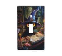 Placa de cubierta de interruptor de luz de gato bruja/cubiertas de tomacorriente, mago oscuro de Halloween para acentos de pared, placas de pared termoplásticas, palanca individual de tamaño estándar