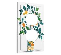 Placa de cubierta de interruptor de luz de hojas naranjas vintage, decoración de primavera de mandarina cítrica verde vibrante, cubierta de placa de pared termoplástica, detalles de pared para el