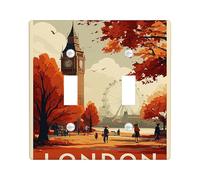 Placa de cubierta de interruptor de luz de otoño de Londres, decoración de pared de estilo vintage con Big Ben y árboles, perfecta para acentos del hogar, doble palanca de tamaño estándar