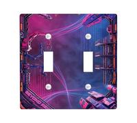 Placa de cubierta de interruptor de luz doble con brazo robótico, código binario futurista de ciencia ficción, plástico violeta, tamaño estándar, cubierta de interruptor de luz para el hogar, sala de