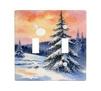 Placa de cubierta de interruptor de luz doble con diseño de árbol de pino, sol natural, nieve, invierno, azul, plástico, tamaño estándar, placas de pared decorativas para sala de estar, dormitorio