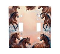 Placa de cubierta de interruptor de luz doble con diseño de caballo, diseño de ondas realistas de la naturaleza, de plástico marrón, tamaño estándar, placa decorativa para el hogar, sala de estar
