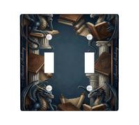 Placa de cubierta de interruptor de luz doble con diseño de dragón, columna de libro gótico de fantasía, ninguno azul oscuro, tamaño estándar, placas de interruptor de pared, acentos para dormitorio