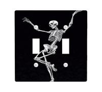 Placa de cubierta de interruptor de luz doble con diseño de esqueleto, bola negra gótica de Halloween, plástico negro, tamaño estándar, placas de pared decorativas para sala de estar, dormitorio