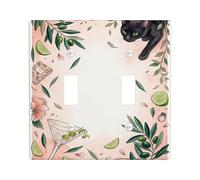 Placa de cubierta de interruptor de luz doble con diseño de gato, cóctel tropical de verano, melocotón, tamaño estándar, placa decorativa para el hogar, sala de estar, dormitorio, decoración de baño