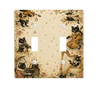 Placa de cubierta de interruptor de luz doble con diseño de gato, diseño vintage de rosa de música fantástica, ninguno beige, tamaño estándar, placa decorativa para sala de estar, dormitorio