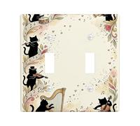 Placa de cubierta de interruptor de luz doble con diseño de gato, hojas de música artística, color crema, tamaño estándar, placas de pared decorativas para el hogar, sala de estar, decoración de