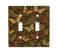 Placa de cubierta de interruptor de luz doble con diseño de mariposa, diseño vintage de flores de helecho otoñal, color marrón, tamaño estándar, cubierta de interruptor de luz para el hogar, sala de