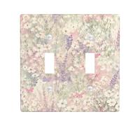 Placa de cubierta de interruptor de luz doble con diseño de mariposa, floral, vintage, lavanda, primavera, melocotón, plástico, tamaño estándar, placa decorativa para dormitorio, baño, cocina, entrada