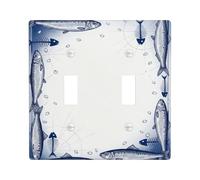 Placa de cubierta de interruptor de luz doble con diseño de peces, diseño náutico de huesos marinos de verano, de plástico, tamaño estándar, placas decorativas de pared para nuevo apartamento, hogar