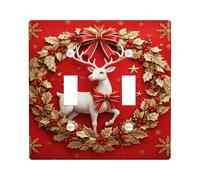Placa de cubierta de interruptor de luz doble con diseño de reno, lazo de corona festiva de Navidad, plástico, tamaño estándar, placa decorativa para dormitorio, baño, cocina, entrada