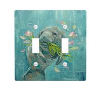 Placa de cubierta de interruptor de luz doble con diseño de vaca marina, naturaleza, fantasía, nenúfares, burbujas, verano, turquesa, plástico, tamaño estándar, placa decorativa para nuevo apartamento