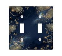 Placa de cubierta de interruptor de luz doble con hojas de palma, constelaciones astrológicas modernas, galaxia, verano, azul marino, plástico, tamaño estándar, placa decorativa para dormitorio, baño