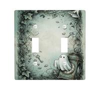Placa de cubierta de interruptor de luz doble con ilustración gótica de | Reloj antiguo, vides de hiedra, llaves de esqueleto, arte gótico, ilustración fantástica
