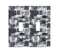 Placa de cubierta de interruptor de luz doble con patrones de pincel, cuadrados geométricos contemporáneos modernos N/A de plástico gris, tamaño estándar, placas de pared decorativas para el hogar