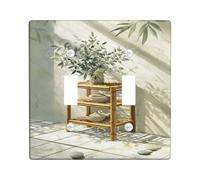 Placa de cubierta de interruptor de luz doble de bambú para baño, piedra natural minimalista de plástico verde, tamaño estándar, placas de interruptor de pared, detalles para el hogar, sala de estar