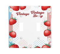Placa de cubierta de interruptor de luz doble de fresa, diseño retro de crisantemo a rayas de verano rojo de plástico tamaño estándar, placa decorativa para nuevo apartamento, hogar, dormitorio