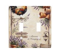 Placa de cubierta de interruptor de luz doble de gallo, macetas rústicas de lavanda, plástico verde primavera, tamaño estándar, placas de pared decorativas para el hogar, sala de estar, decoración de