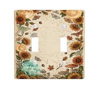 Placa de cubierta de interruptor de luz doble de girasol, inspirada en la naturaleza, diseño rústico, hongo, mariposa, otoño, beige, tamaño estándar, placa decorativa para dormitorio, baño, cocina