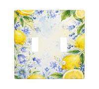 Placa de cubierta de interruptor de luz doble de limón, acuarela floral, hoja de campanilla azul, plástico amarillo de verano, tamaño estándar, cubierta de interruptor de luz para dormitorio, baño