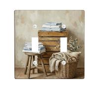 Placa de cubierta de interruptor de luz doble de lino para baño, cesta rústica minimalista, caja de madera, ninguno de plástico beige, tamaño estándar, placas de interruptor de pared, acentos para