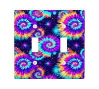 Placa de cubierta de interruptor de luz doble de teñido anudado, diseño bohemio retro con estrella de remolino de verano, de plástico, tamaño estándar, placa decorativa para sala de estar, dormitorio