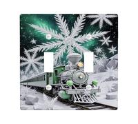 Placa de cubierta de interruptor de luz doble de tren, copos de nieve festivos de invierno, montañas, plástico verde invierno, tamaño estándar, placa decorativa para nuevo apartamento, hogar