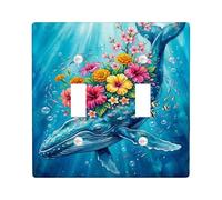 Placa de cubierta de interruptor de luz doble, diseño de ballena, flores coloridas marinas, burbujas de verano, plástico, tamaño estándar, placa decorativa para el hogar, sala de estar, decoración de