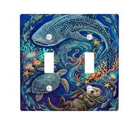Placa de cubierta de interruptor de luz doble, diseño de ballena, océano, tortuga, pulpo, verano, azul, plástico, tamaño estándar, placas de interruptor de pared, acentos para nuevo apartamento, hogar