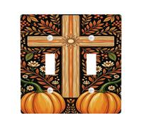 Placa de cubierta de interruptor de luz doble, diseño de calabazas, diseño de cruz rústica y floral, color naranja, plástico, tamaño estándar, placas de pared decorativas para el hogar, sala de estar