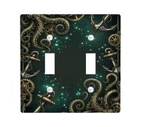 Placa de cubierta de interruptor de luz doble, diseño de pulpo, anclas náuticas Steampunk, engranajes náuticos, color verde oscuro, tamaño estándar, cubierta de interruptor de luz para nuevo